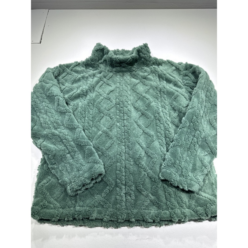 Eddie Bauer Women Green Cable Fleece Pullover Mock Neck Sweater Size L 1905755